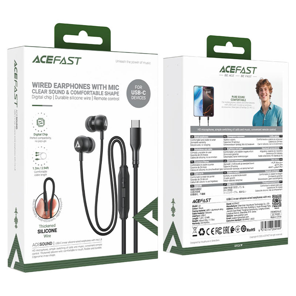 Handsfree USB-C Acefast L8, 1,2 m, Grau