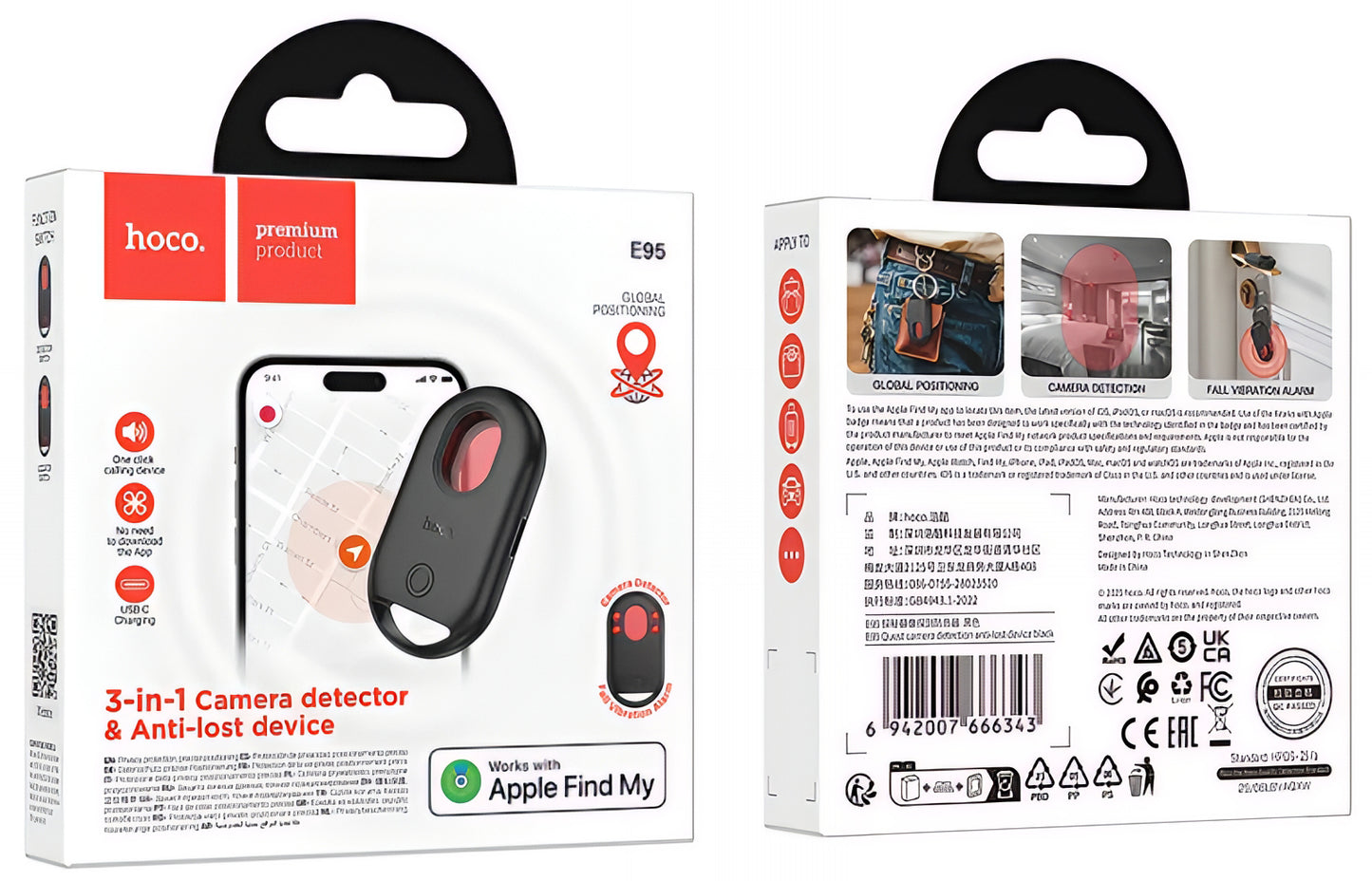 HOCO SmartTag E95 3in1 für iOS-Serie, Schwarz