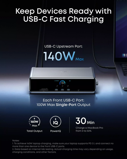 Multifunktionaler Hub Anker Prime, 3 x USB-A - 4 x USB-C - 1 x Display Port - 2 x HDMI - 1 x 3,5 mm Klinke - 1 x RJ45 - 1 x SD - 1 x microSD, Grau A83B33A1