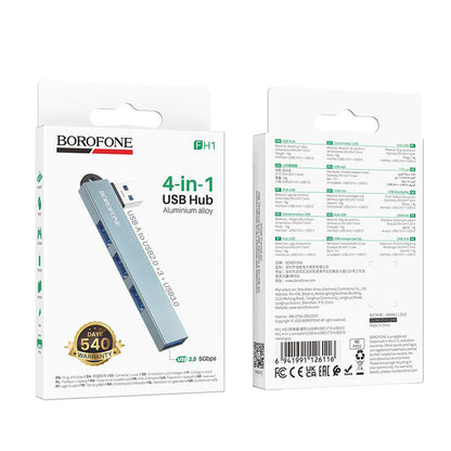 USB-Hub Borofone FH1, 4in1, Grau