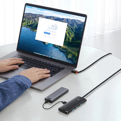 Baseus Lite USB Hub, 4 x USB-A 3.0 - 1 x USB-C, 2m, Black WKQXX030201
