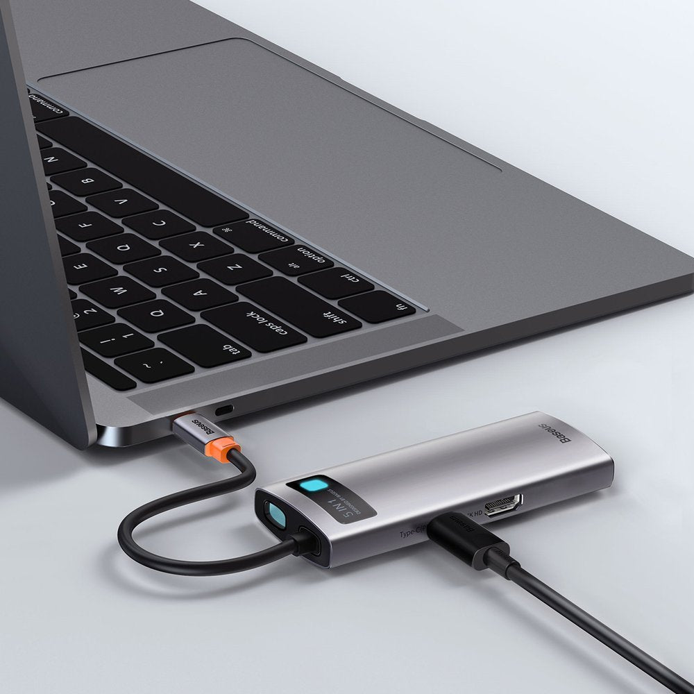 Hub USB-C Baseus Metal Gleam, 3 x USB-A 3.0 - 1 x USB-C - 1 x HDMI, Grau CAHUB-CX0G