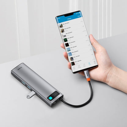 Baseus Metal Gleam USB-C Hub, 3 x USB-A 3.0 - 1 x USB-C - 2 x HDMI - 1 x VGA - 1 x 3.5mm Jack - 1 x RJ45 - 1 x SD - 1 x microSD, Gray CAHUB-CT0G
