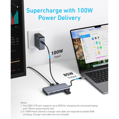 Anker USB-C Hub, 1 x USB-A 3.2 - 3 x USB-A - 1 x USB-C - 2 x HDMI, Grau A83740A2
