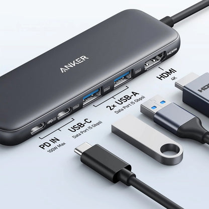 Hub USB-C Anker 332, 2 x USB-A - 2 x USB-C - 1 x HDMI, Grau A8355H11