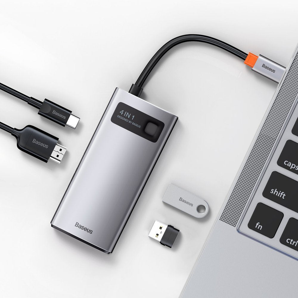 Baseus Metal Gleam USB-C Hub, 2 x USB-A - 1 x USB-C - 1 x HDMI, Gray Resealed CAHUB-CY0G
