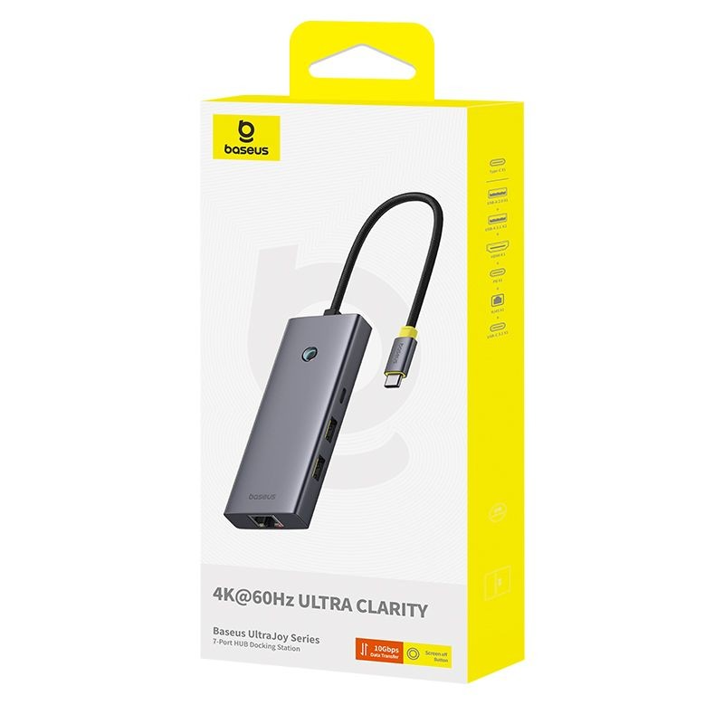 Hub USB-C Baseus UltraJoy, 3 x USB-A 3.0 - 1 x USB-C - 1 x HDMI - 1 x SD - 1 x microSD, Grau B00052803811-03