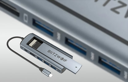USB-C Hub BlitzWolf BW-Neo TH13, 3 x USB-A 3.0 - 1 x USB-C - 1 x DisplayPort - 1 x SSD-Schnittstelle, Grau
