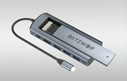 USB-C Hub BlitzWolf BW-Neo TH13, 3 x USB-A 3.0 - 1 x USB-C - 1 x DisplayPort - 1 x SSD-Schnittstelle, Grau