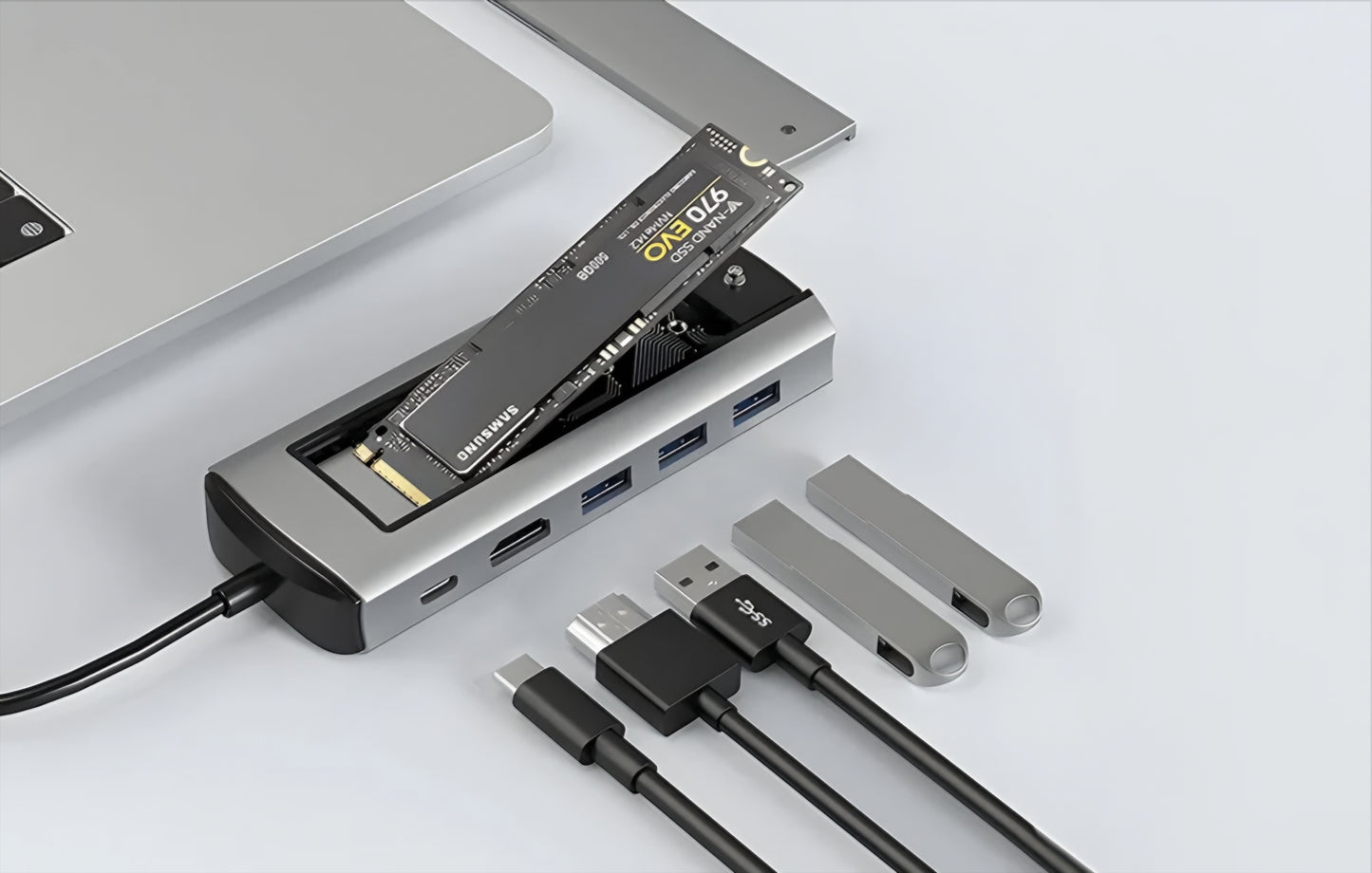 USB-C Hub BlitzWolf BW-Neo TH13, 3 x USB-A 3.0 - 1 x USB-C - 1 x DisplayPort - 1 x SSD-Schnittstelle, Grau