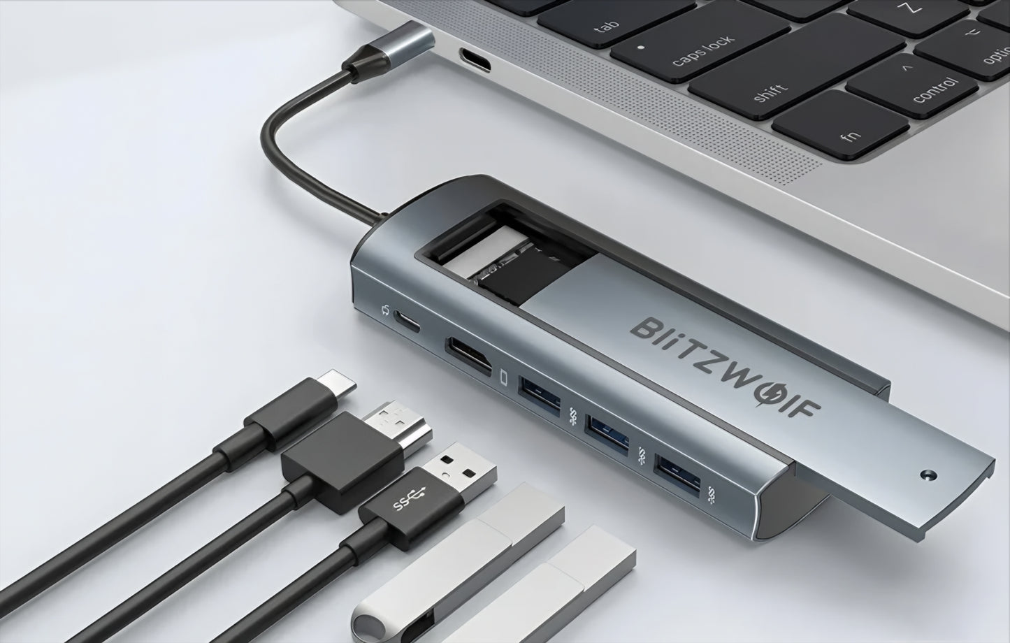 USB-C Hub BlitzWolf BW-Neo TH13, 3 x USB-A 3.0 - 1 x USB-C - 1 x DisplayPort - 1 x SSD-Schnittstelle, Grau