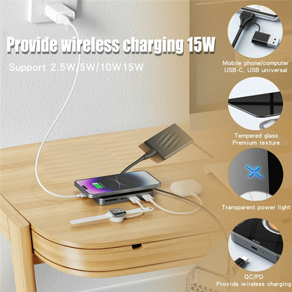 USB-C Hub mit QI Wireless Charging OEM YC7209, 10in1, Grau