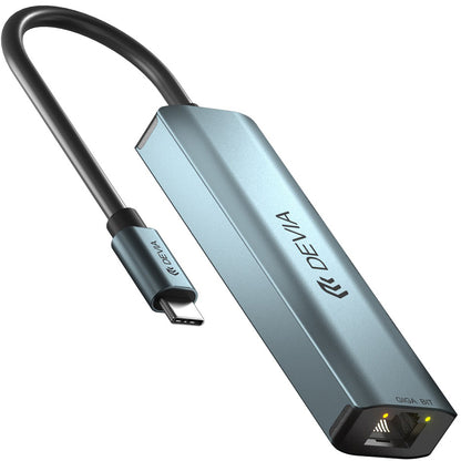 Hub USB-C DEVIA EC621, 3 x USB-A 3.0 - 1 x RJ45, Grau