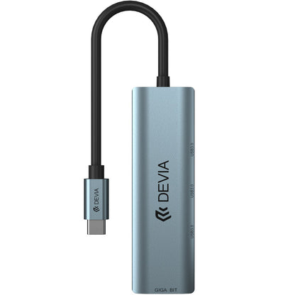Hub USB-C DEVIA EC621, 3 x USB-A 3.0 - 1 x RJ45, Grau