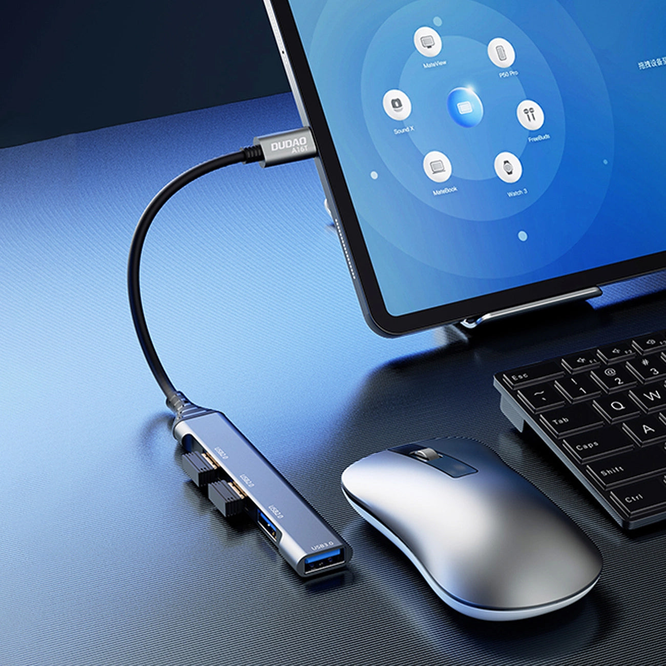 Hub USB-C Dudao A16T, 1 x USB-A 3.0 - 3 x USB-A, Schwarz