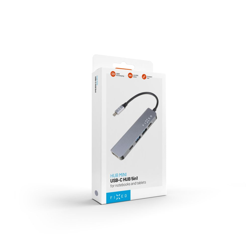 USB-C Hub Fixed, 4in1, Grau