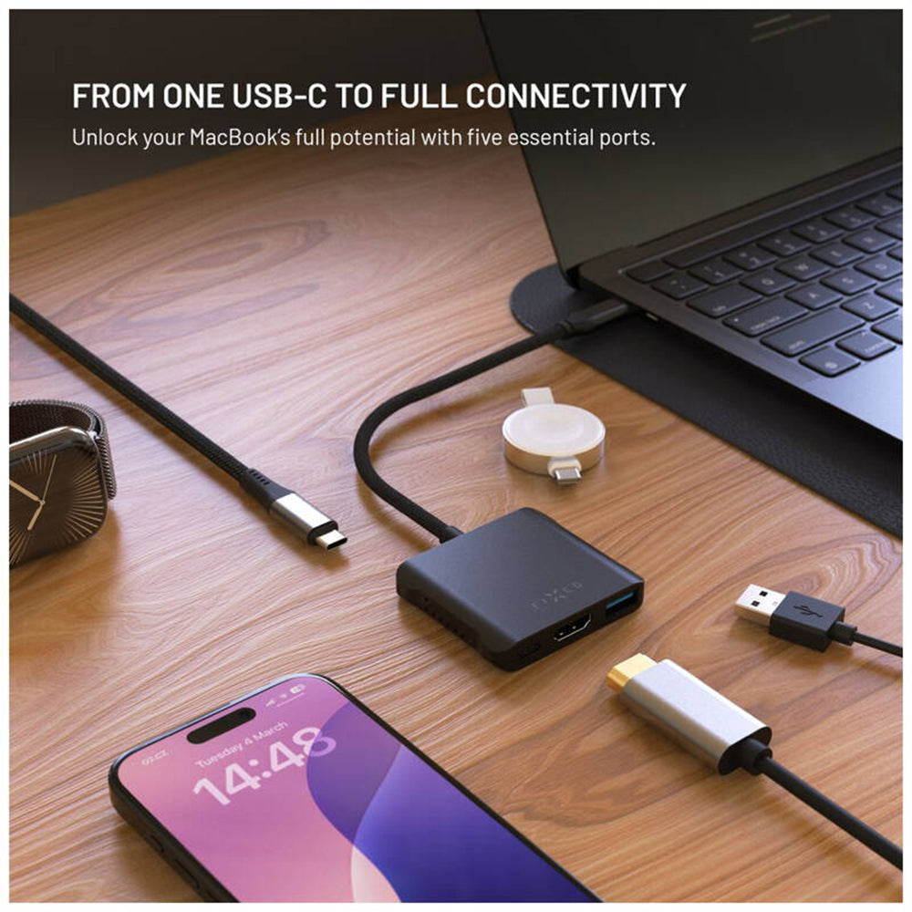 Fixed Quadri USB-C Hub, 5in1, Black