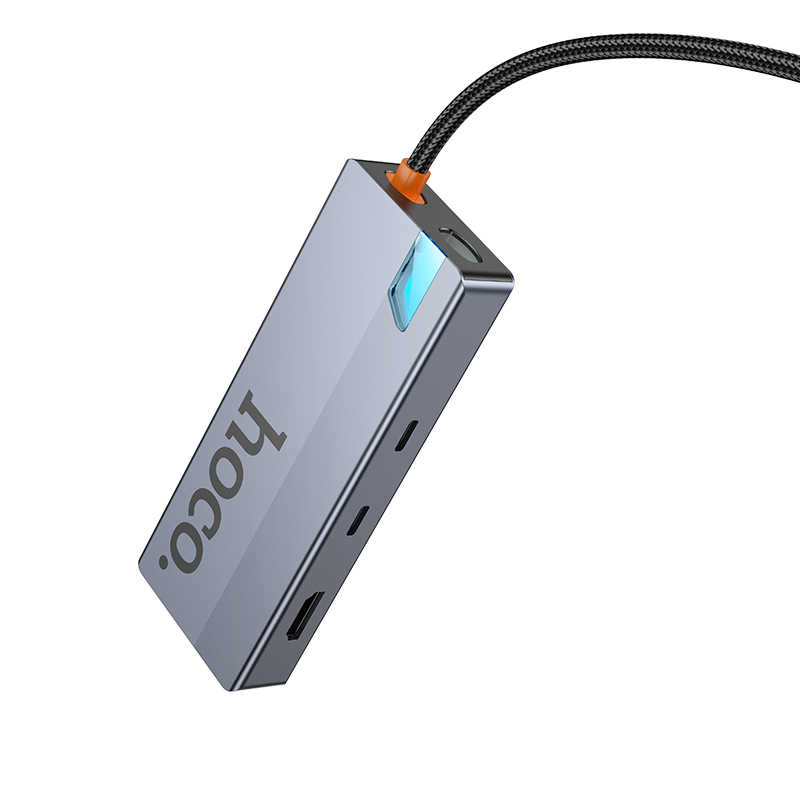 USB-C Hub HOCO HB52, 2 x USB-A 3.0 - 2 x USB-C - 1 x HDMI - 1 x RJ45 - 1 x SD - 1 x microSD, Grau