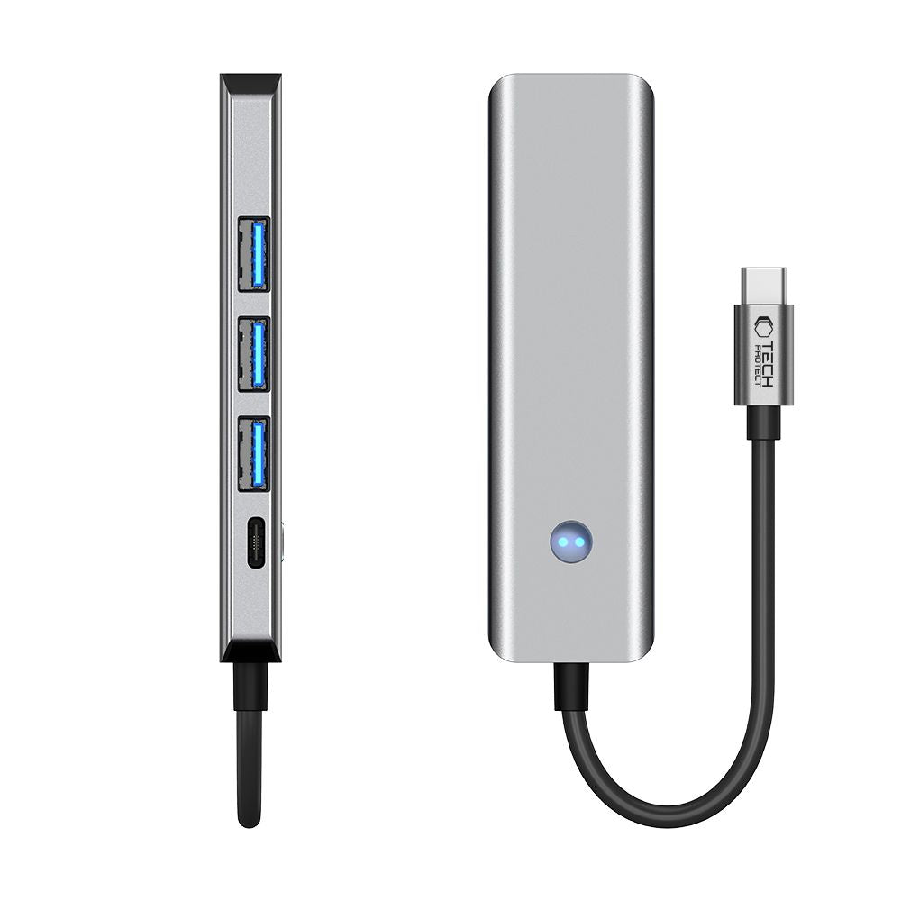 Hub USB-C Tech-Protect HB01, 1 x USB-A 3.0 - 2 x USB-A - 1 x USB-C - 1 x HDMI, Grau