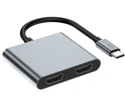 Hub USB-C Tech-Protect HB08, 1 x USB-A - 1 x USB-C - 2 x HDMI, Grau
