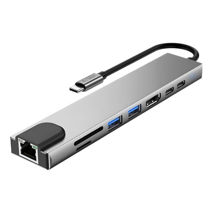 USB-C Hub Tech-Protect HB09, 2 x USB-A 3.0 - 2 x USB-C - 1 x HDMI - 1 x RJ45 - 1 x SD - 1 x microSD, Grau