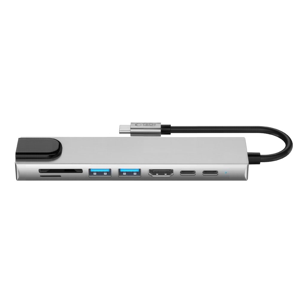 USB-C Hub Tech-Protect HB09, 2 x USB-A 3.0 - 2 x USB-C - 1 x HDMI - 1 x RJ45 - 1 x SD - 1 x microSD, Grau