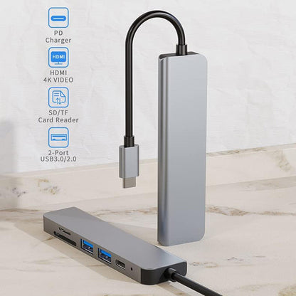 USB-C Hub Techsuit H5 TurboChargeX, 6in1, Gray