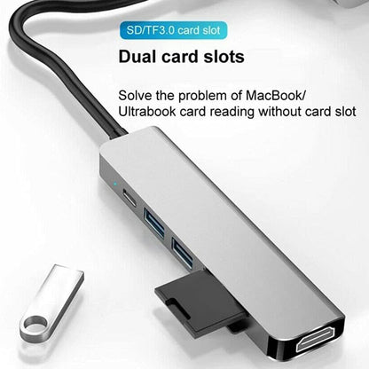 USB-C Hub Techsuit H5 TurboChargeX, 6in1, Gray