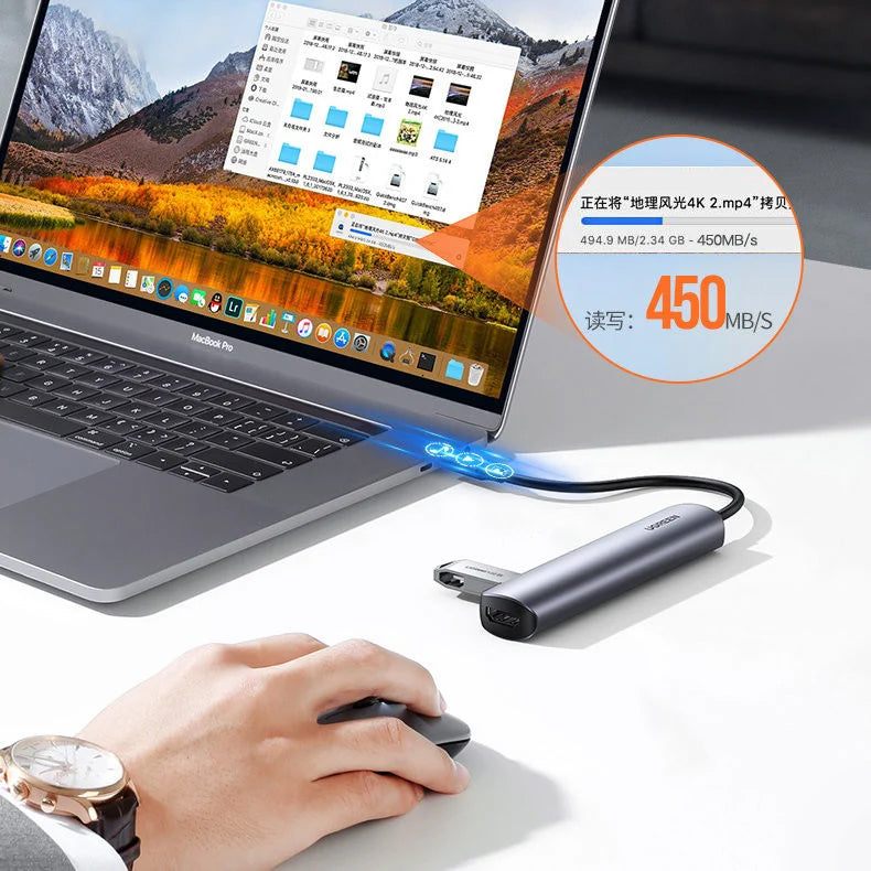 Hub USB-C UGREEN CM417, 4 x USB-A 3.2 - 1 x HDMI, Grau
