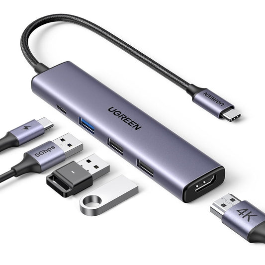 Hub USB-C UGREEN CM478, 1 x USB-A 3.0 - 2 x USB-A - 1 x USB-C - 1 x HDMI, Grau