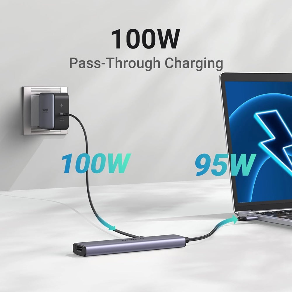 Hub USB-C UGREEN CM478, 1 x USB-A 3.0 - 2 x USB-A - 1 x USB-C - 1 x HDMI, Grau