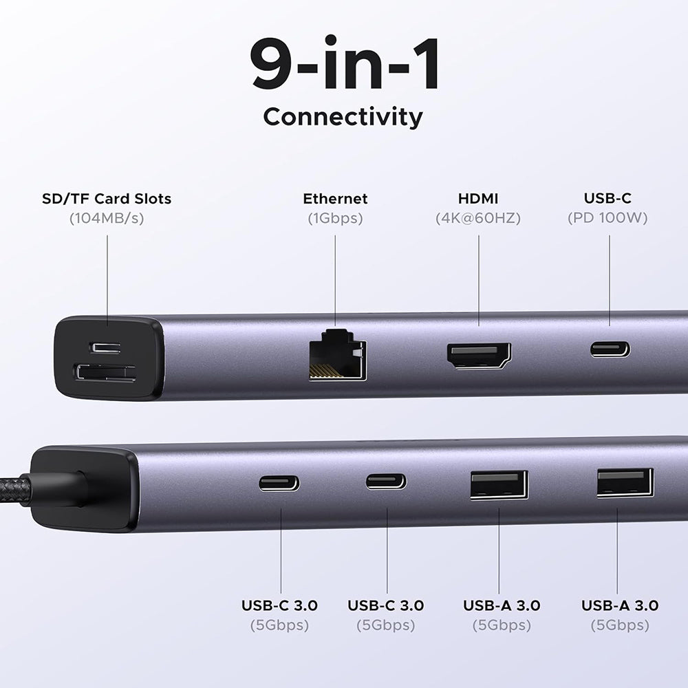 USB-C Hub UGREEN CM498 (15375), 2 x USB-A - 3 x USB-C - 1 x HDMI - 1 x RJ45 - 1 x SD - 1 x microSD, Grau