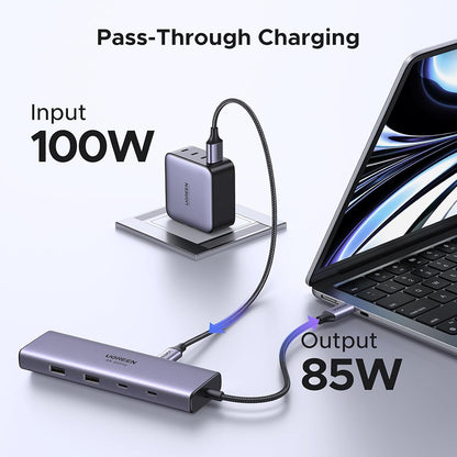 USB-C Hub UGREEN CM498 (15375), 2 x USB-A - 3 x USB-C - 1 x HDMI - 1 x RJ45 - 1 x SD - 1 x microSD, Grau