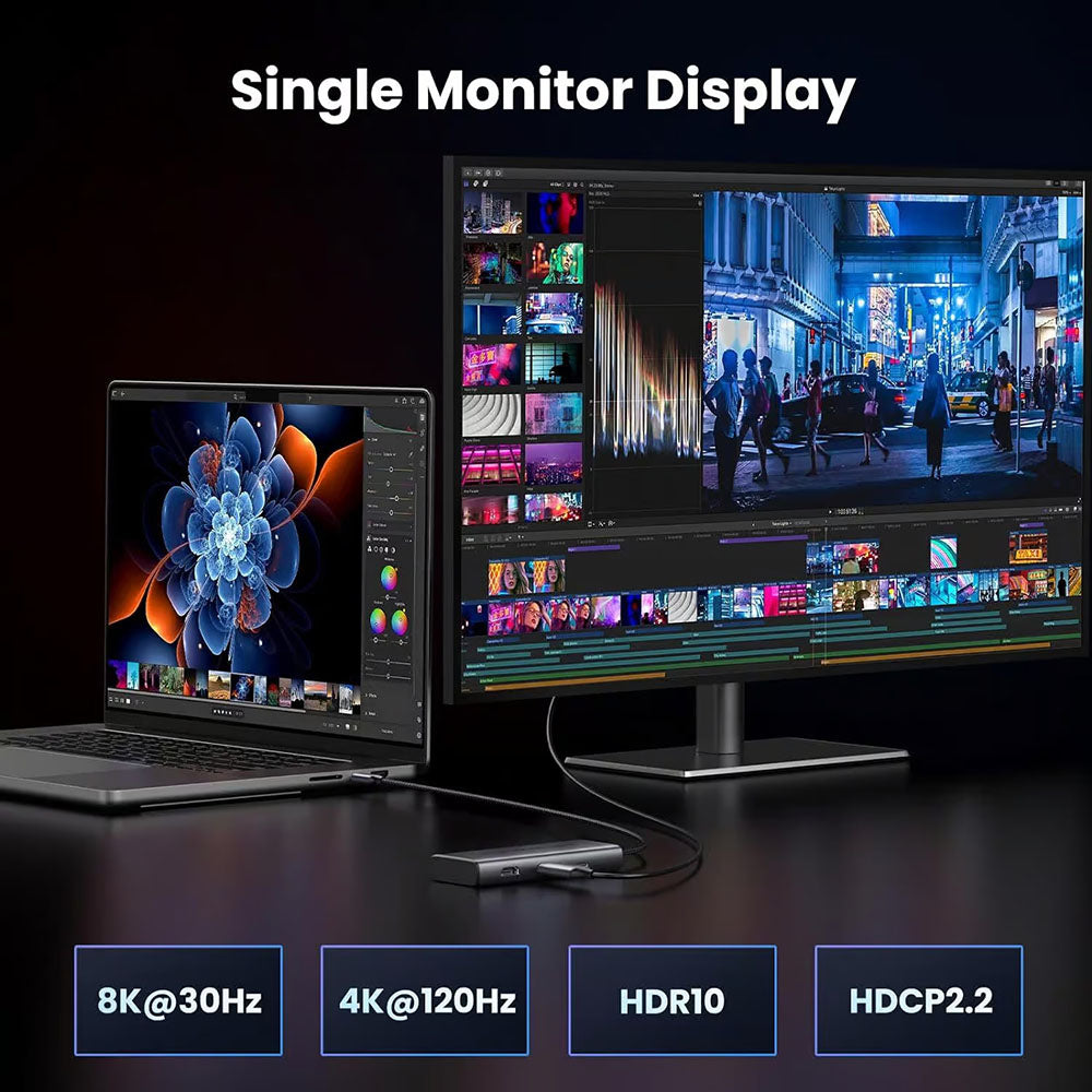 Hub USB-C UGREEN CM498 (15852), 2 x USB-A 3.0 - 2 x USB-C - 2 x HDMI, Grau