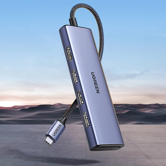Hub USB-C UGREEN CM511 (20956A), 3 x USB-A 3.0 - 1 x HDMI - 1 x SD - 1 x microSD, Grau