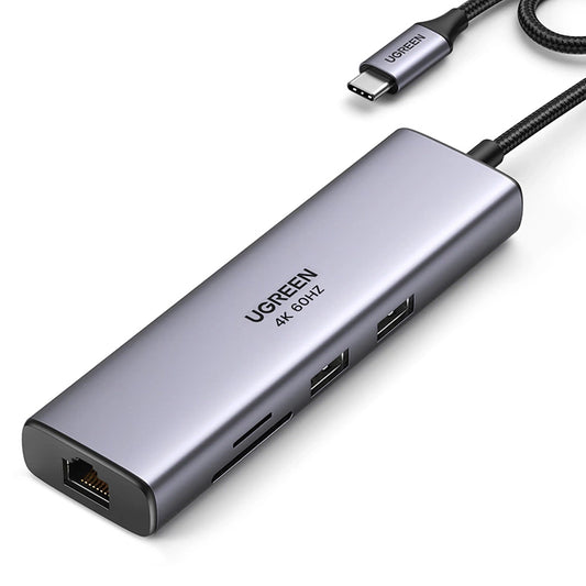 Hub USB-C UGREEN CM512, 2 x USB-A 3.0 - 1 x USB-C - 1 x HDMI - 1 x SD - 1 x microSD - RJ45, Grau