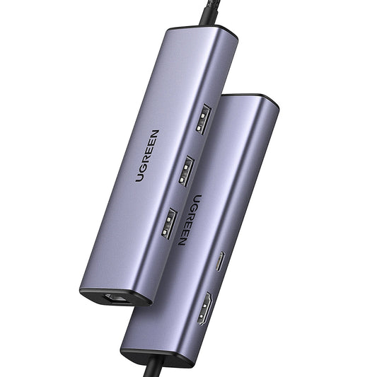USB-C Hub UGREEN CM512 (15598), 3 x USB-A 3.0 - 1 x USB-C - 1 x HDMI - 1 x RJ45, Grau