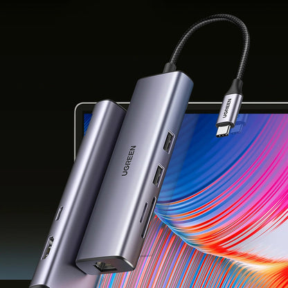 Hub USB-C UGREEN CM512 (90568), 2 x USB-A 3.0 - 1 x USB-C - 1 x HDMI - 1 x RJ45 - 1 x SD - 1 x microSD, Grau