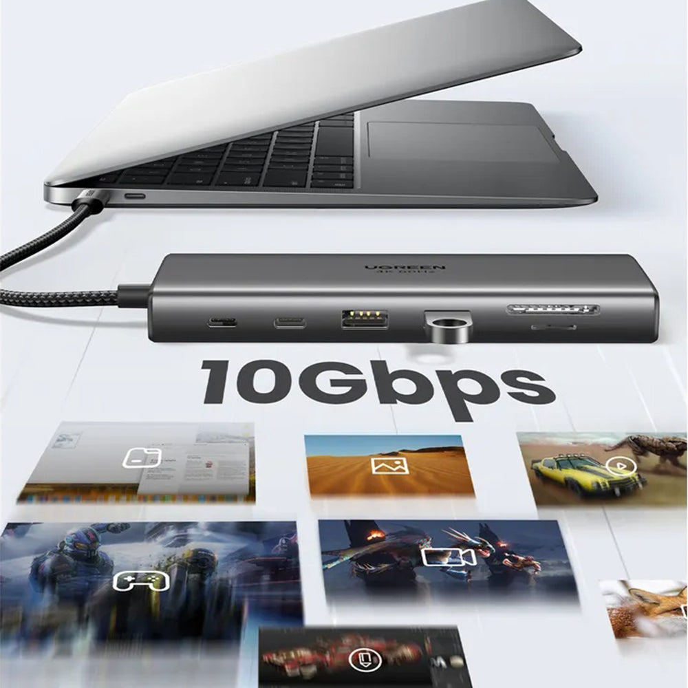 Hub USB-C UGREEN CM639 (45520), 2 x USB-A 3.2 - 3 x USB-C - 1 x HDMI - 1 x VGA - 1 x Klinkenstecker 3.5mm - 1 x RJ45 - 1 x SD - 1 x microSD, Grau