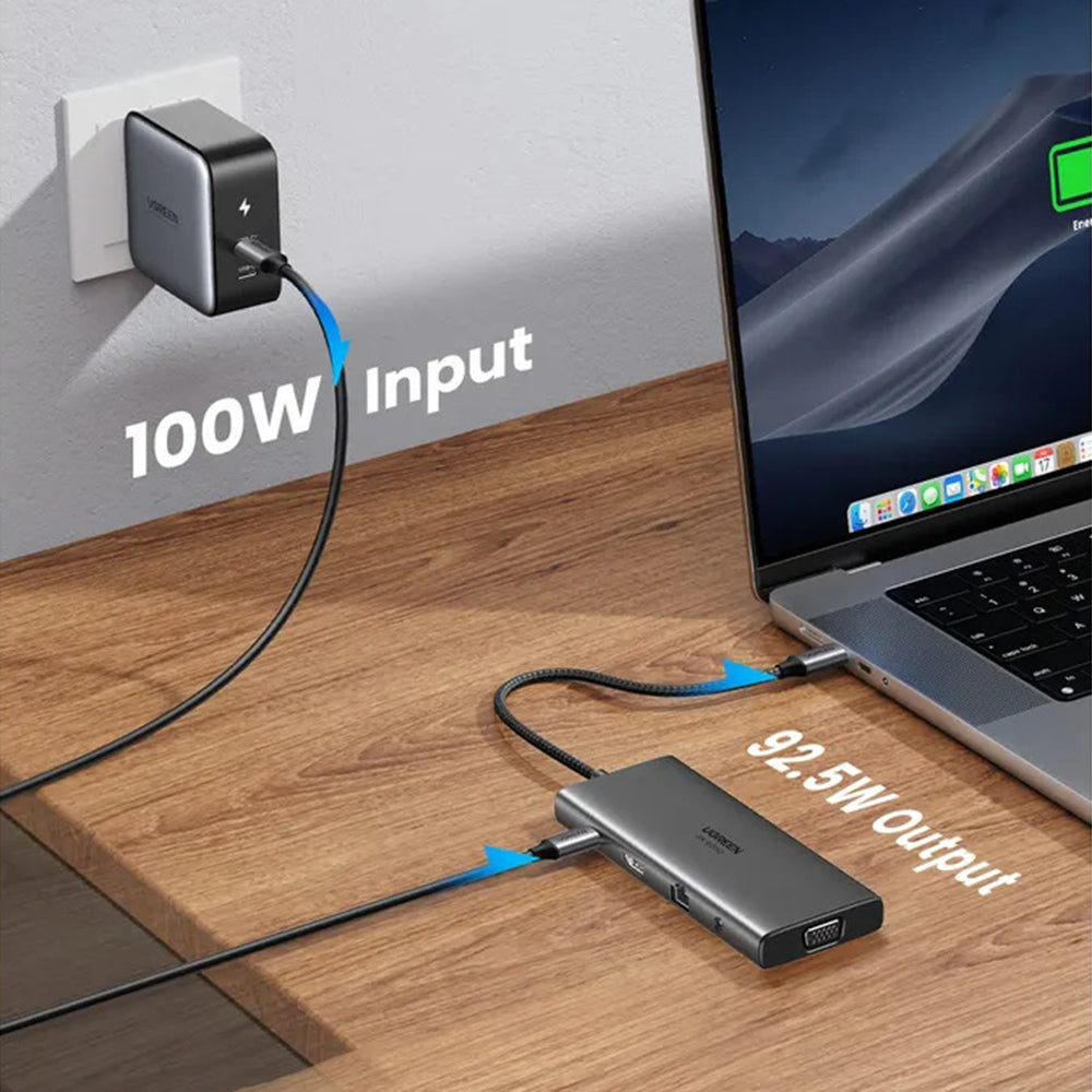 Hub USB-C UGREEN CM639 (45520), 2 x USB-A 3.2 - 3 x USB-C - 1 x HDMI - 1 x VGA - 1 x Klinkenstecker 3.5mm - 1 x RJ45 - 1 x SD - 1 x microSD, Grau
