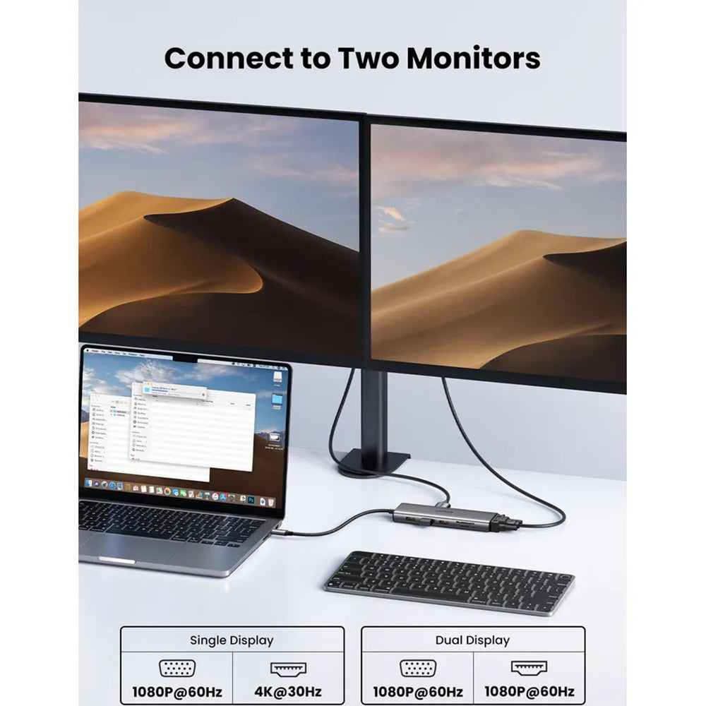 Hub USB-C UGREEN CM639 (45520), 2 x USB-A 3.2 - 3 x USB-C - 1 x HDMI - 1 x VGA - 1 x Klinkenstecker 3.5mm - 1 x RJ45 - 1 x SD - 1 x microSD, Grau