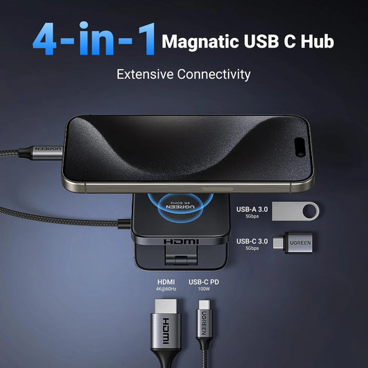 Hub USB-C UGREEN CM801, 1 x USB-A 3.0 - 2 x USB-C - 1 x HDMI, Grau