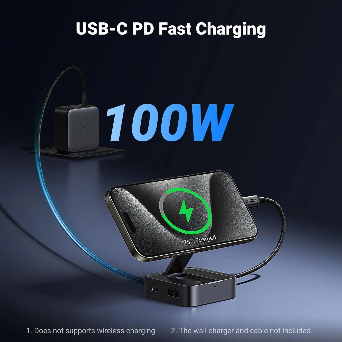 Hub USB-C UGREEN CM801, 1 x USB-A 3.0 - 2 x USB-C - 1 x HDMI, Grau