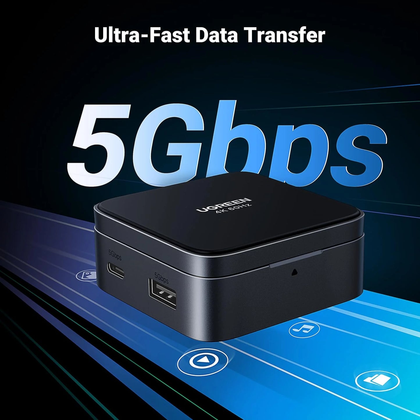 Hub USB-C UGREEN CM801, 1 x USB-A 3.0 - 2 x USB-C - 1 x HDMI, Grau