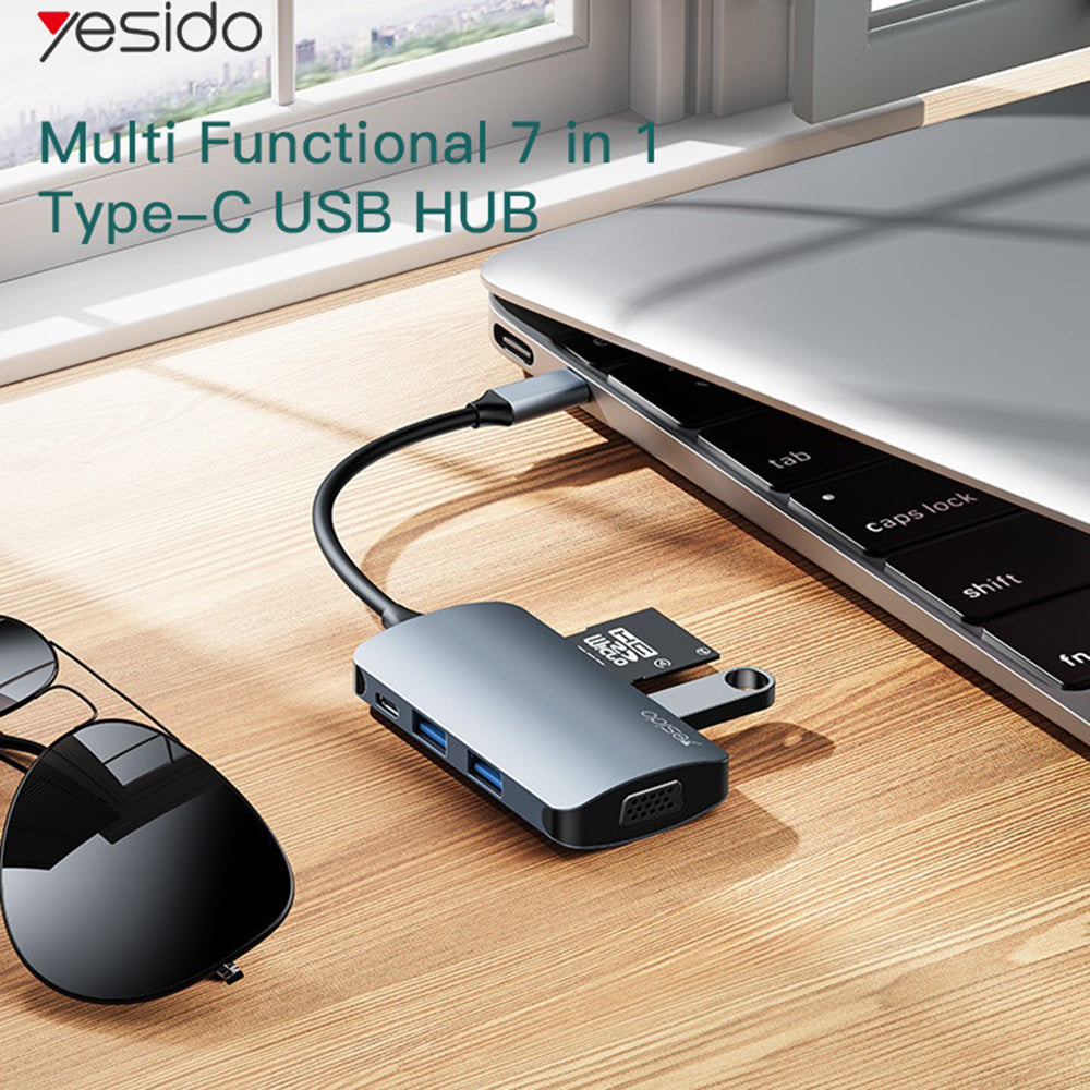 USB-C Hub Yesido HB16, 7in1, Grau