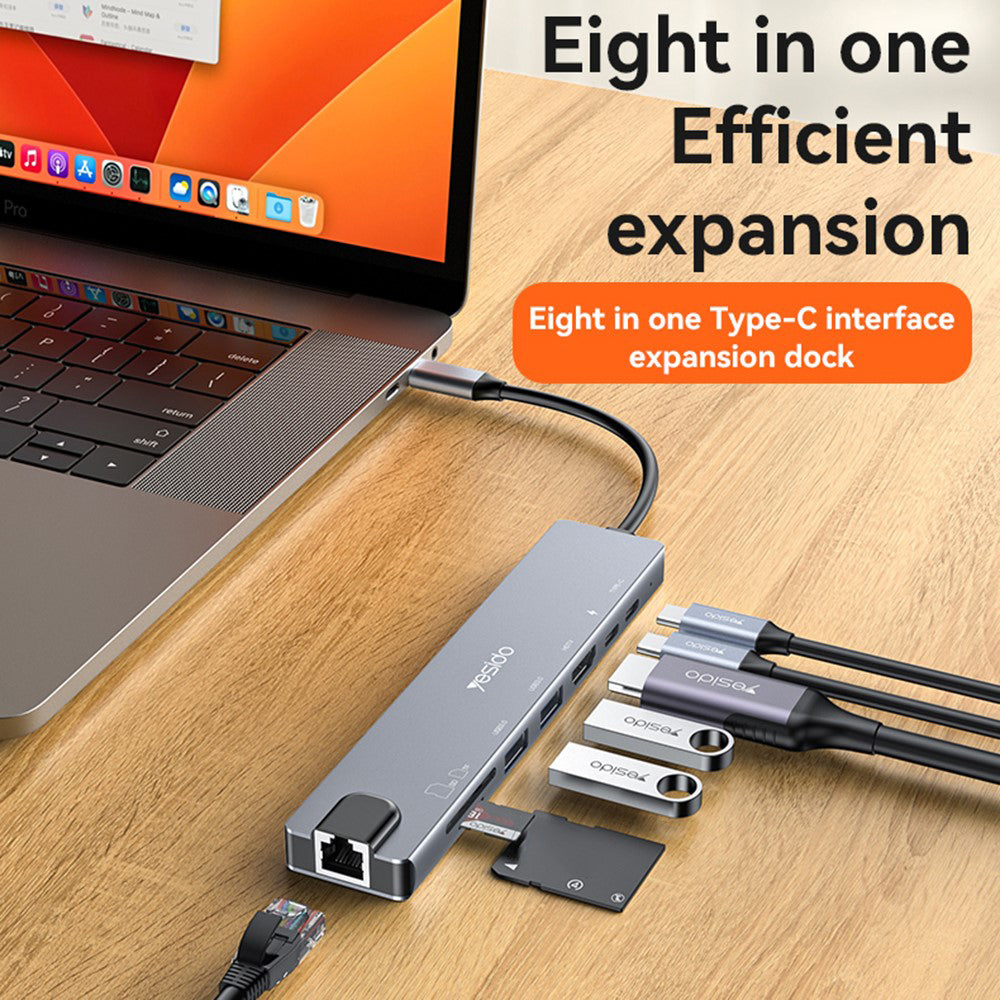 USB-C Hub Yesido HB27, 8in1, Grau