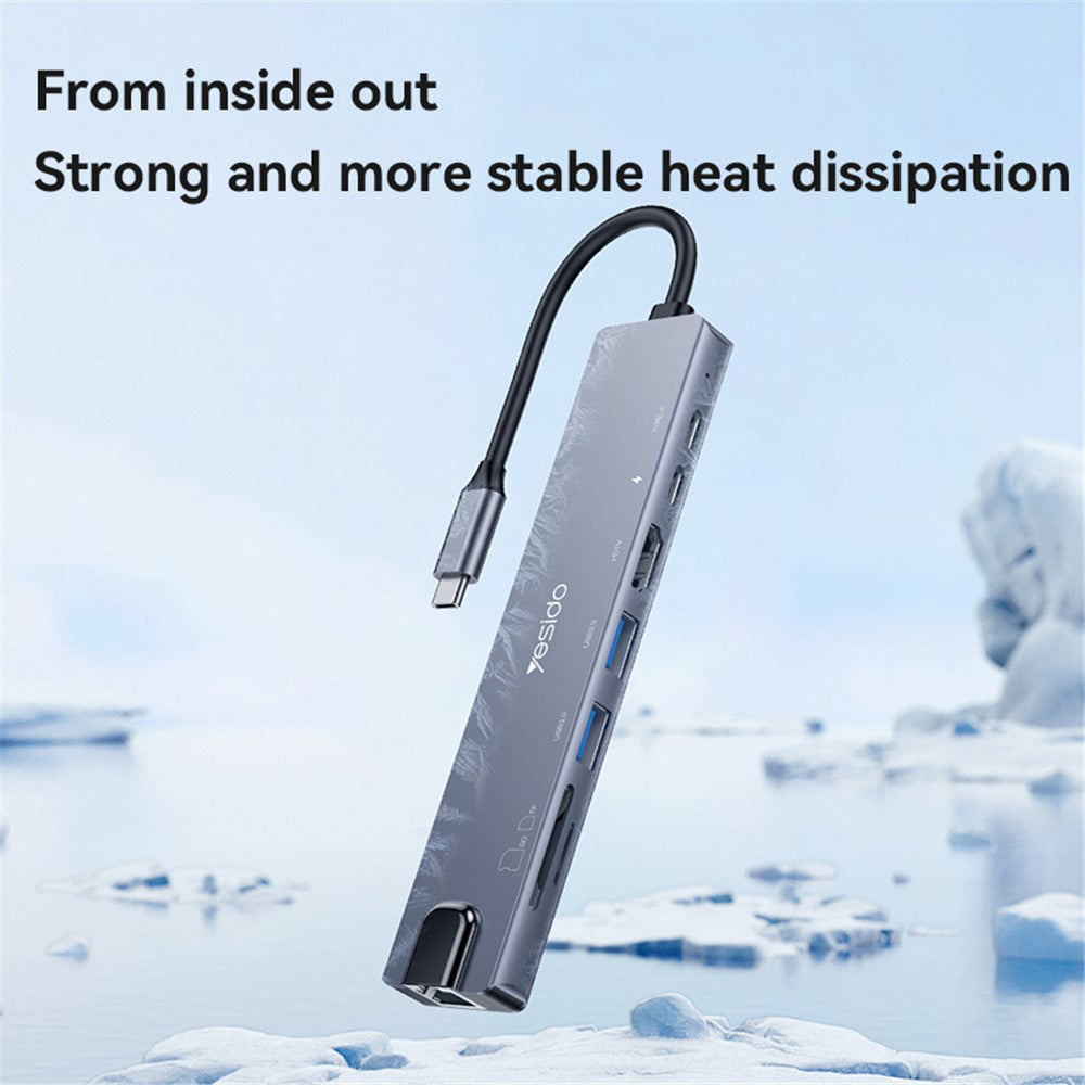 USB-C Hub Yesido HB27, 8in1, Grau