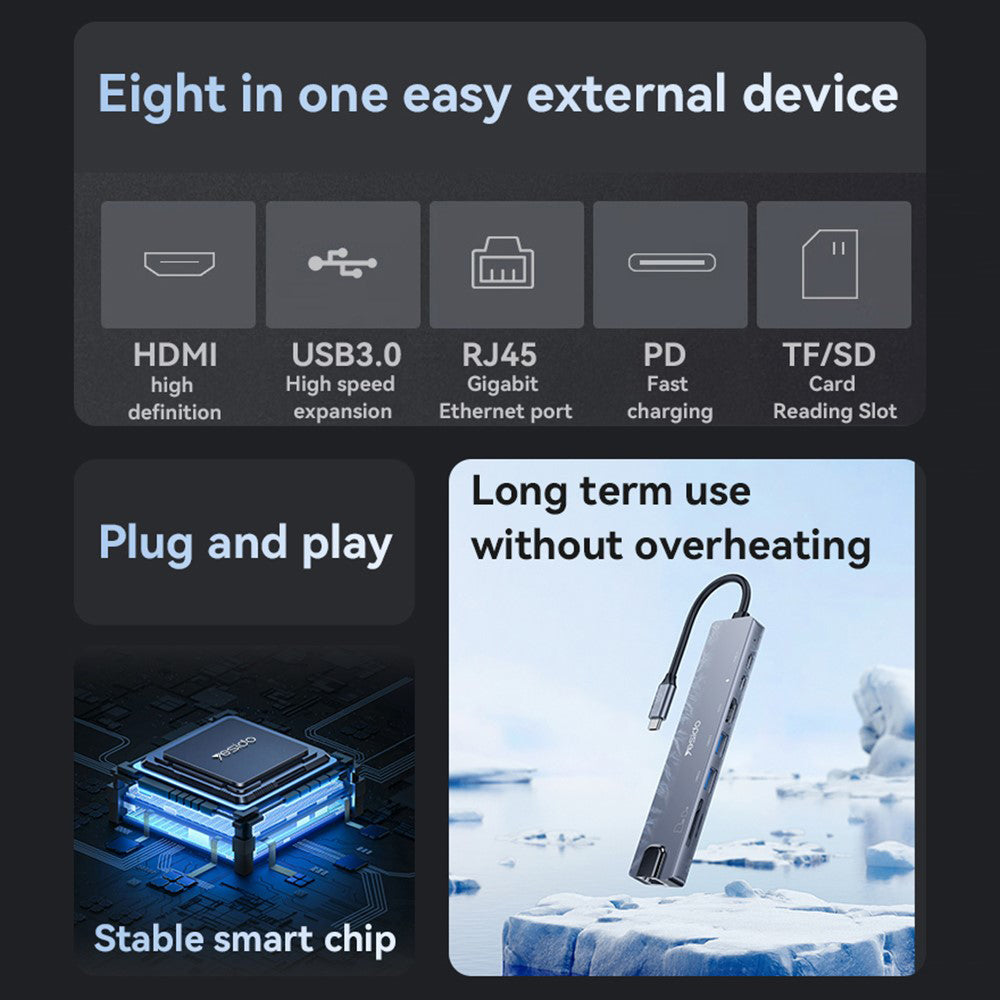 USB-C Hub Yesido HB27, 8in1, Grau
