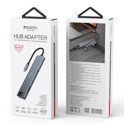 USB-C Hub Yesido HB27, 8in1, Grau