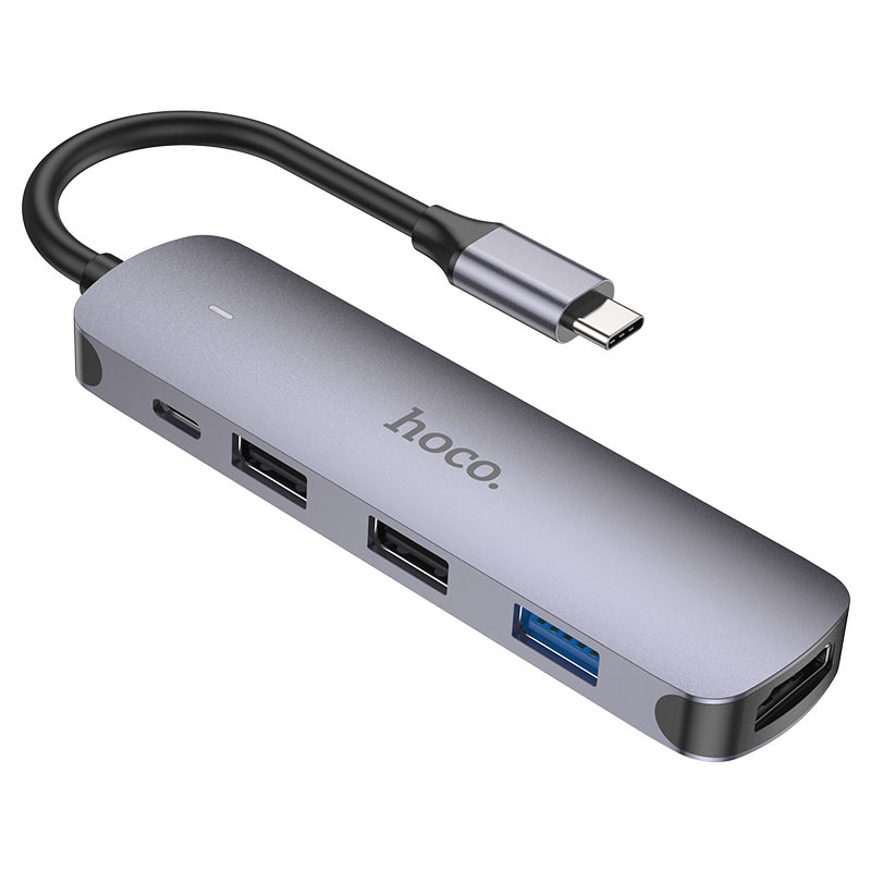 USB-C Hub HOCO HB27, USB-A 3.0 - 2 x USB-A - USB-C - HDMI, Grau